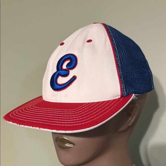 Red and Blue Baseball Cap with Embroidered E Logo - Picture 1 of 7
